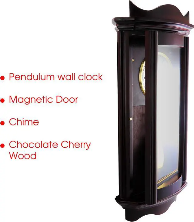 Alt view image 3 of 6 - Bedford Clock Collection 25 Inch Chiming Pendulum Wall Clock in Weathered Chocolate Cherry Finish