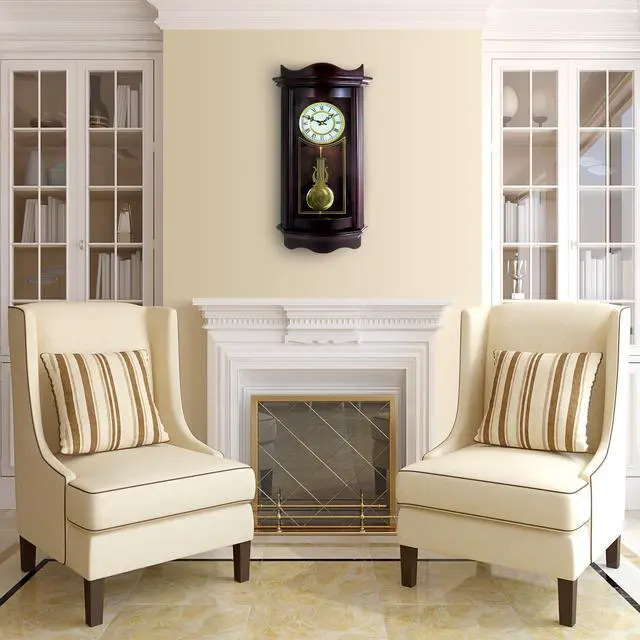 Alt view image 4 of 6 - Bedford Clock Collection 25 Inch Chiming Pendulum Wall Clock in Weathered Chocolate Cherry Finish