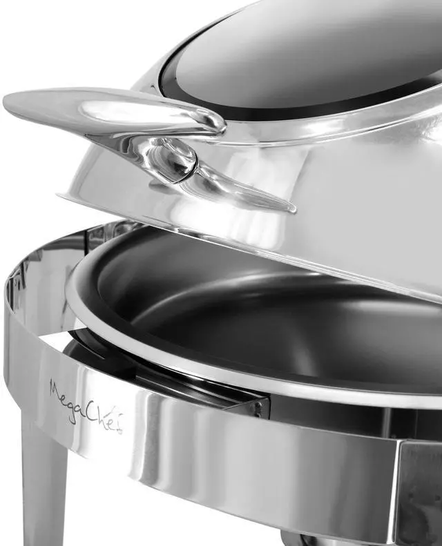 Alt view image 4 of 6 - MegaChef 6.3 Quart Round Stainless Steel Dome Roll Top Professional Chafing Dish/Food Warmer/Buffet Server Serving Dish with Windown