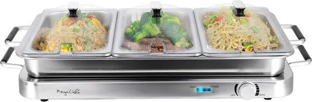 Main image of MegaChef 3-in-1 Electric Chaffing Buffet Server and Warming Tray with Triple 2.63 Quart Trays and 8.6 Quart Baking Pan