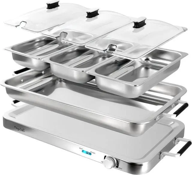 Alt view image 2 of 7 - MegaChef 3-in-1 Electric Chaffing Buffet Server and Warming Tray with Triple 2.63 Quart Trays and 8.6 Quart Baking Pan
