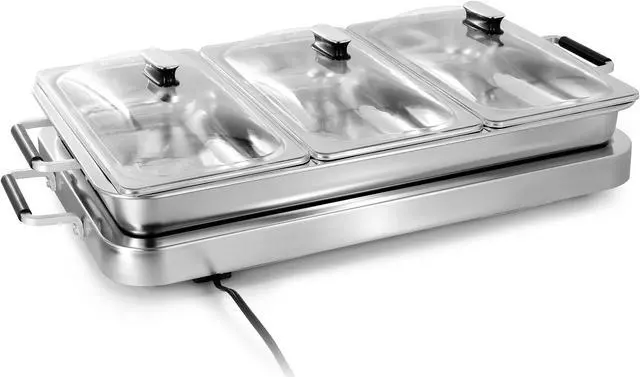 Alt view image 3 of 7 - MegaChef 3-in-1 Electric Chaffing Buffet Server and Warming Tray with Triple 2.63 Quart Trays and 8.6 Quart Baking Pan