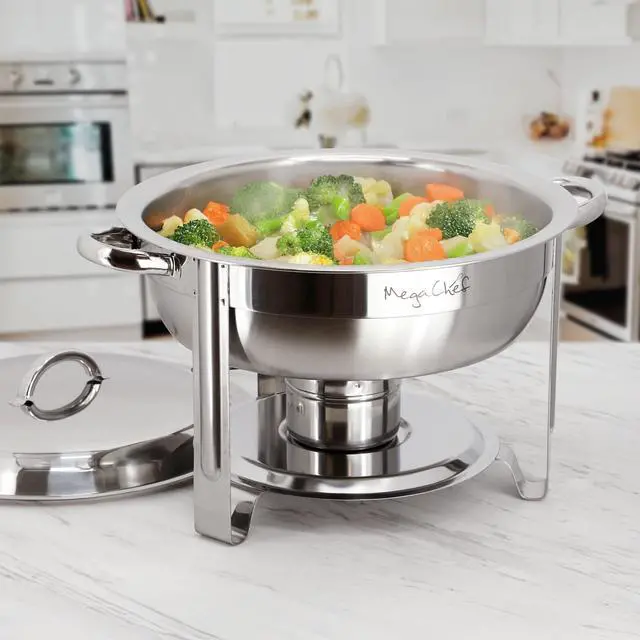 Alt view image 7 of 7 - MegaChef 5.3 Quart Round Stainless Steel Professional Chafing Dish/Food Warmer/Buffet Server Serving Trays