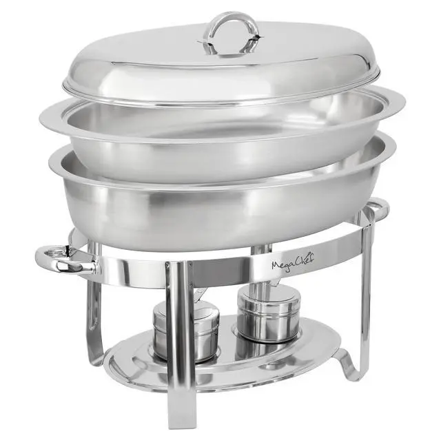 Alt view image 3 of 7 - MegaChef 5.8 Quart Stainless Steel Oval Professional Chafing Dish/Food Warmer/Buffet Server Serving Dish