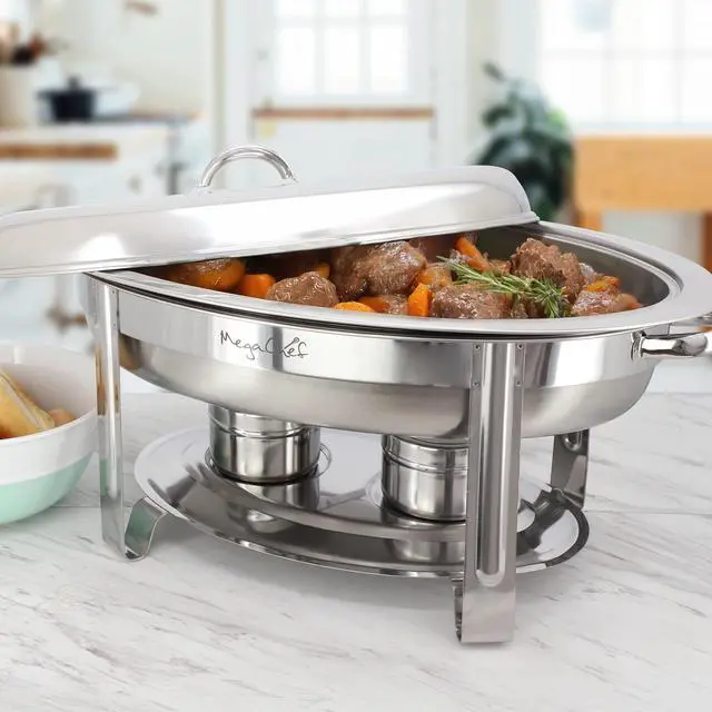 Alt view image 7 of 7 - MegaChef 5.8 Quart Stainless Steel Oval Professional Chafing Dish/Food Warmer/Buffet Server Serving Dish