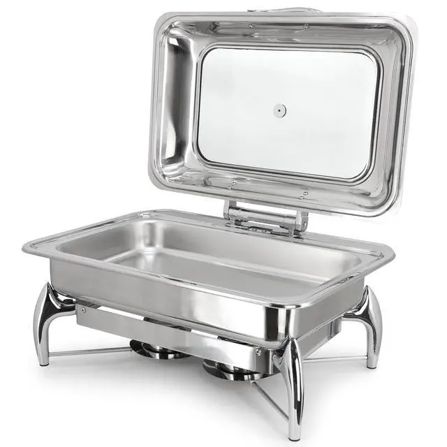 Alt view image 3 of 7 - MegaChef 9.5 Quart Stainless Steel Rectangle Professional Chafing Dish/Food Warmer/Buffet Server Serving Trays
