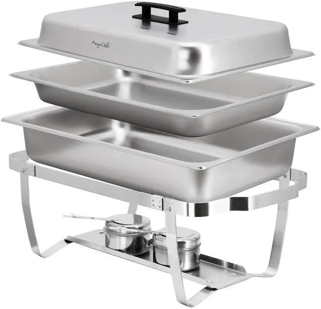 Alt view image 4 of 7 - MegaChef 9.5 Quart Foldable Stainless Steel Professional Chafing Dish/Food Warmer/Buffet Server Serving Trays