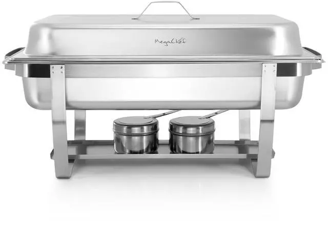 Alt view image 2 of 7 - MegaChef 9.5 Quart Stackable Stainless Steel Professional Chafing Dish/Food Warmer/Buffet Server Serving Trays, Set of 2
