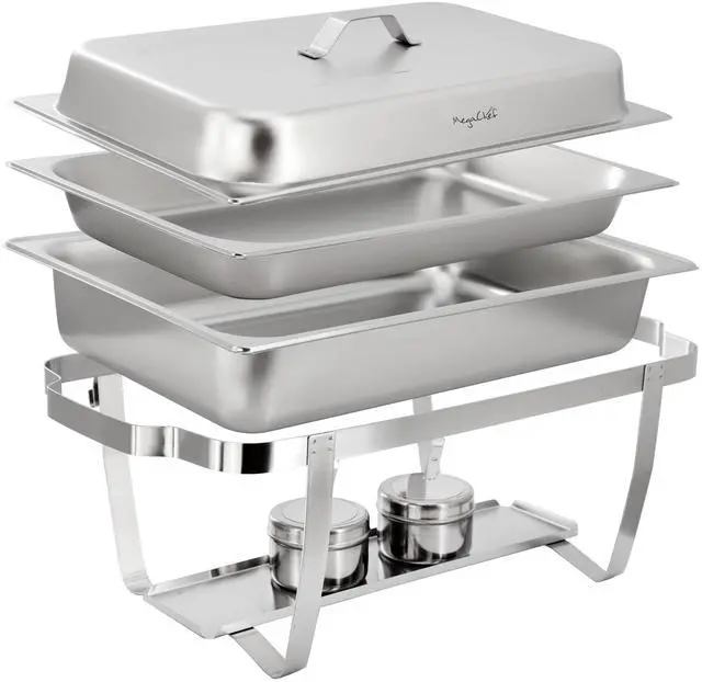 Alt view image 4 of 7 - MegaChef 9.5 Quart Stackable Stainless Steel Professional Chafing Dish/Food Warmer/Buffet Server Serving Trays, Set of 2