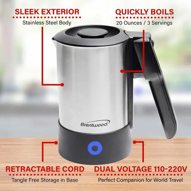 Alt view image 2 of 6 - Brentwood 20 Ounce Stainless Steel Electric Travel Kettle