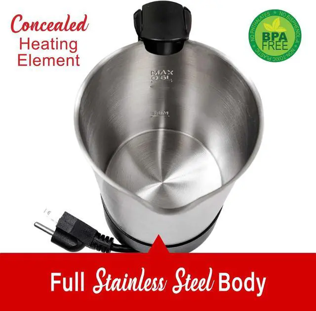 Alt view image 3 of 6 - Brentwood 20 Ounce Stainless Steel Electric Travel Kettle