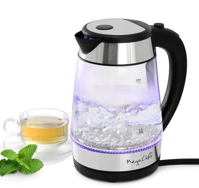 Main image of MegaChef 1.7 Liter Glass and Stainless Steel Electric Tea Kettle in Silver