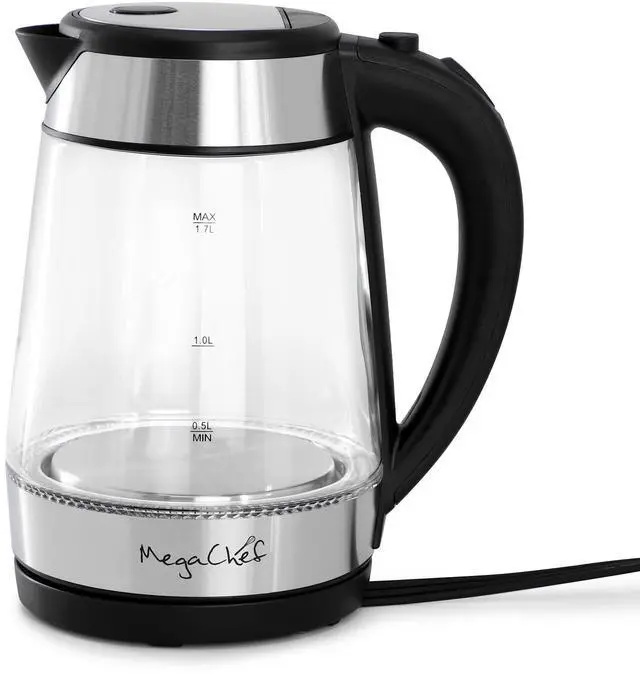 Alt view image 2 of 6 - MegaChef 1.7 Liter Glass and Stainless Steel Electric Tea Kettle in Silver