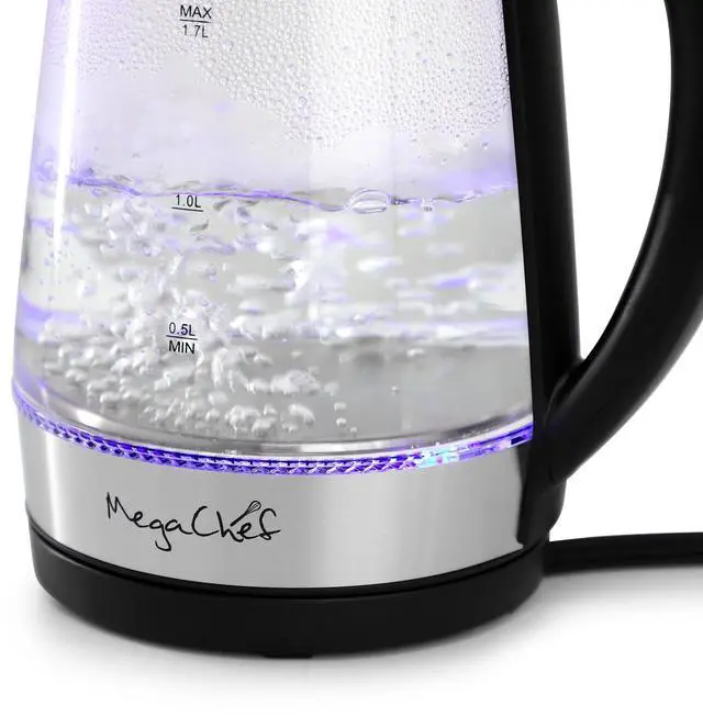 Alt view image 3 of 6 - MegaChef 1.7 Liter Glass and Stainless Steel Electric Tea Kettle in Silver