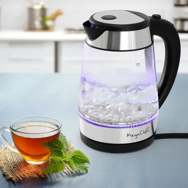 Alt view image 6 of 6 - MegaChef 1.7 Liter Glass and Stainless Steel Electric Tea Kettle in Silver