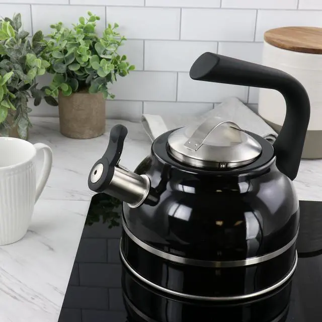 Alt view image 5 of 5 - Kenmore Elite 2.3 Quart Stainless Steel Whistling Tea Kettle in Black  510119680M