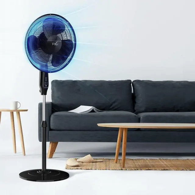 Alt view image 6 of 7 - Vie Air 16 Inch 3 Speed Oscillating Stand Fan with Remote Control in Black