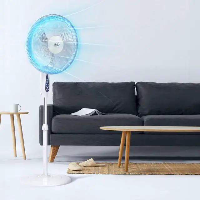Alt view image 6 of 7 - Vie Air 16 Inch 3 Speed Oscillating Stand Fan with Remote Control in White