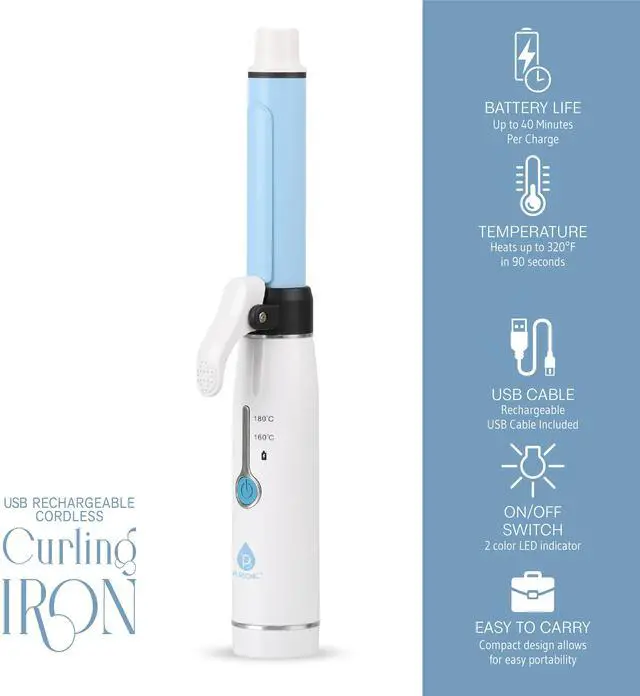 Alt view image 4 of 4 - Pursonic Rechargeable Cordless Portable Curling Iron, RHC2