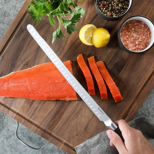 Alt view image 5 of 5 - Babish 12 Inch High-Carbon Stainless Steel Full Tang Super Slicer in Black