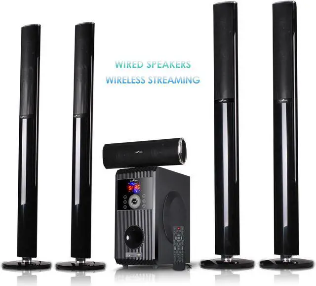 Alt view image 3 of 7 - beFree Sound 2.1 Channel Powered Bluetooth Dual Wood Tower Speakers with Optical Input