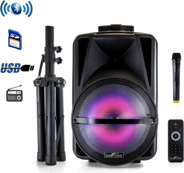 Main image of beFree Sound 12 Inch PA Bluetooth Rechargeable Portable Party Speaker with Reactive LED Lights and Stand