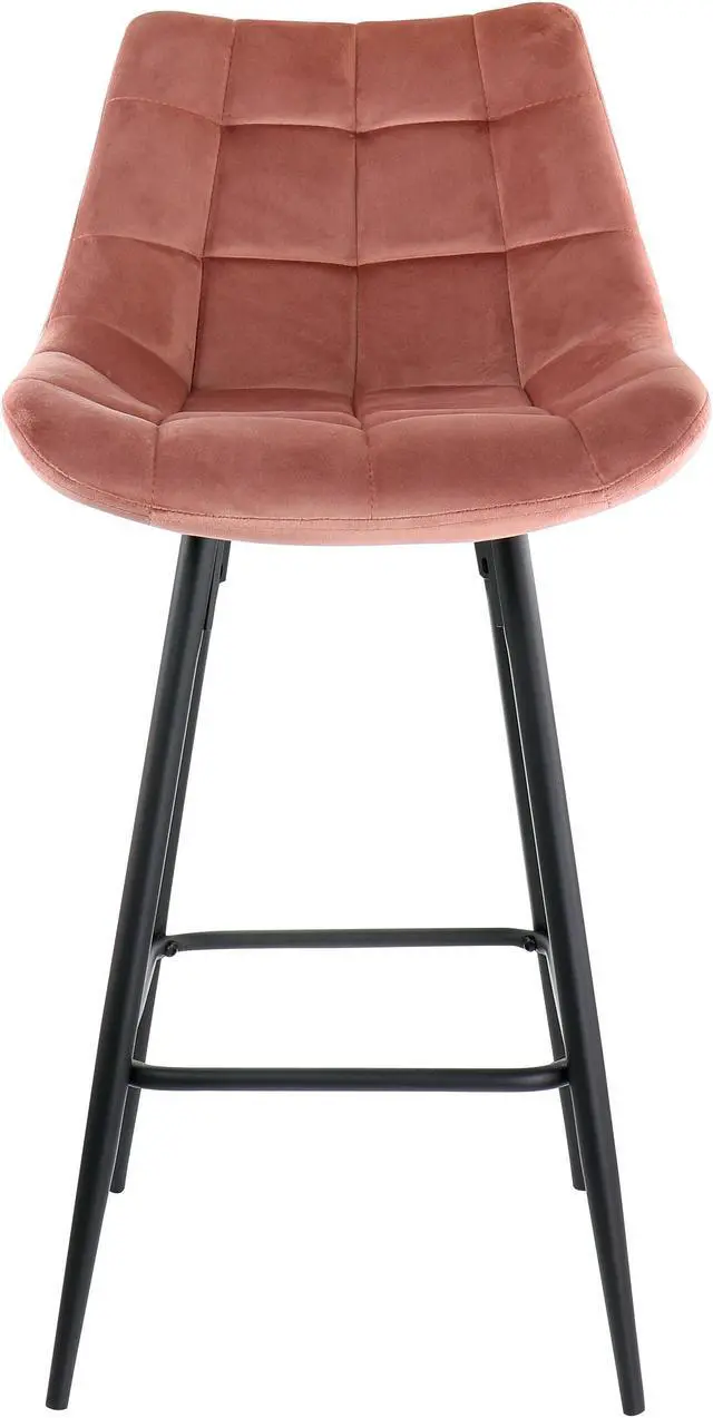 Alt view image 2 of 6 - Elama 2 Piece Velvet Tufted Bar Chair in Pink with Metal Legs