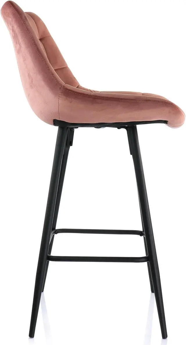Alt view image 3 of 6 - Elama 2 Piece Velvet Tufted Bar Chair in Pink with Metal Legs