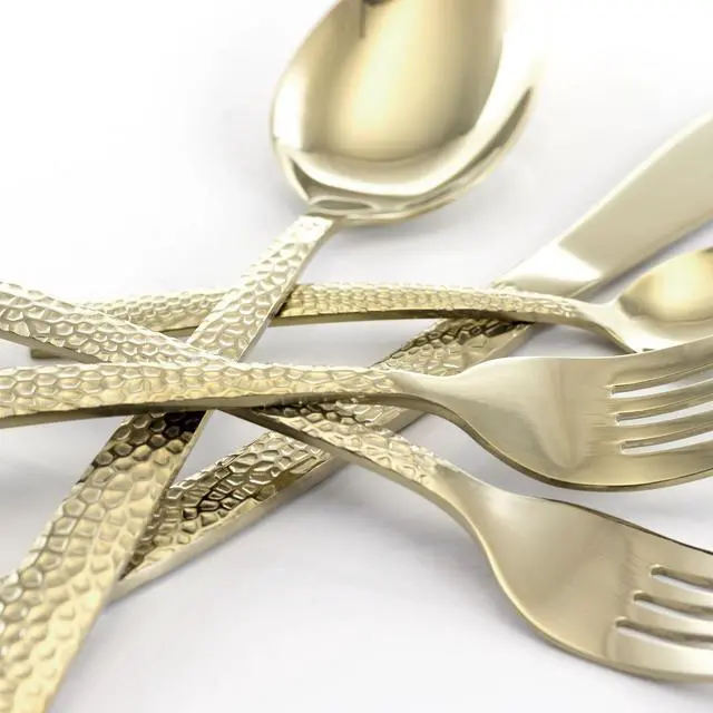 Alt view image 4 of 6 - MegaChef Baily 20 Piece Flatware Utensil Set, Stainless Steel Silverware Metal Service for 4 in Light Gold