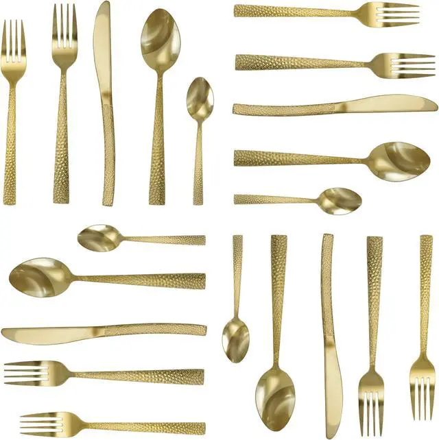 Alt view image 5 of 6 - MegaChef Baily 20 Piece Flatware Utensil Set, Stainless Steel Silverware Metal Service for 4 in Light Gold