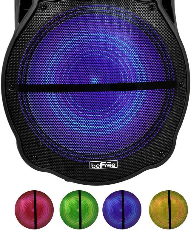 Alt view image 3 of 3 - beFree Sound 18 Inch Bluetooth Portable Rechargeable Party Speaker with Sound Reactive LED Party Lights, USB/SD, Microphone/Guitar Inputs and FM Radio