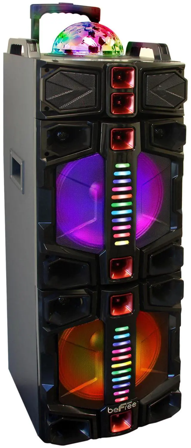 Alt view image 2 of 3 - BeFree Sound Dual 12 Inch Subwoofer Bluetooth Portable Party Speaker With LED Lights, USB/ SD Input,Rechargeable Battery, Remote Control And Wireless Microphone