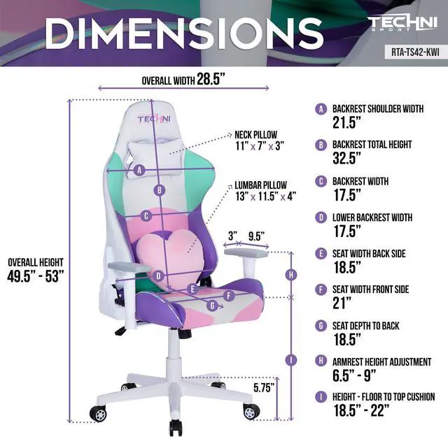 Alt view image 17 of 20 - Techni Sport TS-92 Office-PC Gaming Chair, White
