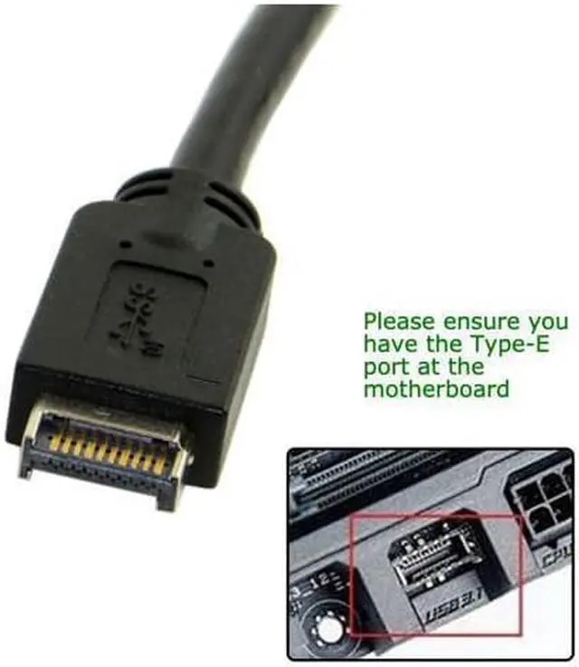 Alt view image 11 of 12 - Motherboard 20Pin USB 3.1 Type-E Header Male Gen2 10Gbps to USB 3.1 Type-C USB-C Female Extension Data Cable with Back Panel Standard Full Height Bracket 12cm Backplate Black 30cm