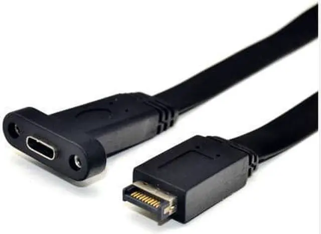 Alt view image 10 of 12 - Motherboard 20Pin USB 3.1 Type-E Header Male Gen2 10Gbps to USB 3.1 Type-C USB-C Female Extension Data Cable with Back Panel Standard Full Height Bracket 12cm Backplate Black 30cm