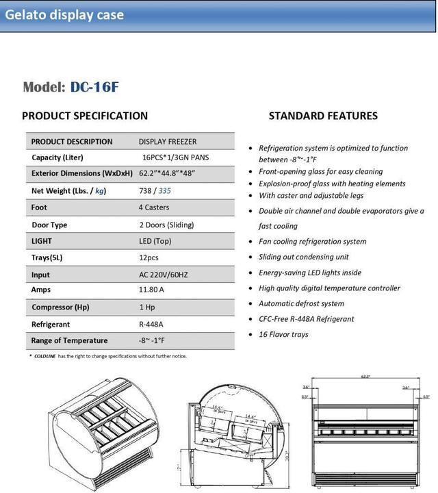 Alt view image 6 of 7 - Commercial  Gelato Freezer NEW 16 Pan 60" Inches Gelato Ice Cream Dipping Cabinet Freezer Display Cases Chest NSF ETL DC-16F