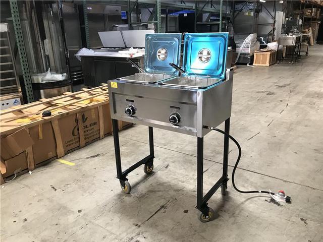 Alt view image 2 of 4 - 7 gallon Commercial Propane Deep Fryer NEW Double Deep Fryer Portable Cart Propane/Gas Use Stainless Steel Model FY20