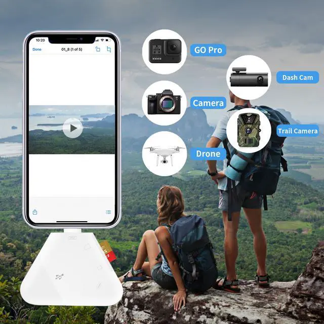 Alt view image 5 of 6 - SD Card Reader for iPhone, Triangle Memory Card OTG Adapter for iPad Mackook Pro/Air, Trail Game Camera Viewer Portable USB C to Micro Sd Card Reader for Android No App Plug and Play TIANSONG