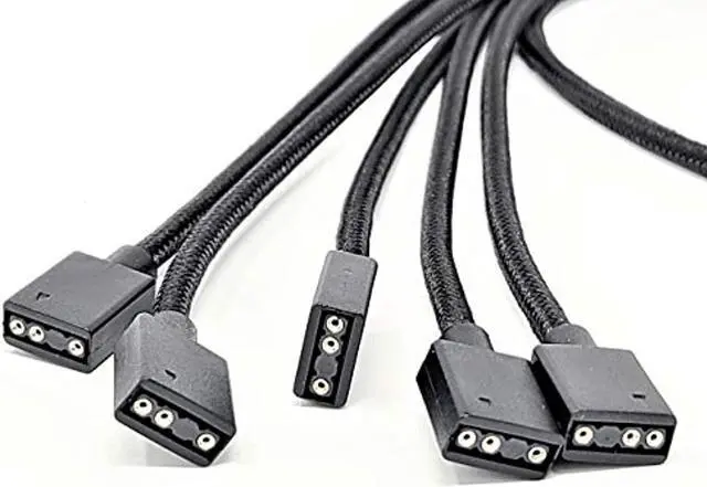 Alt view image 5 of 6 - Micro Connectors Premium Sleeved 3-Pin 1 to 5 Addressable (ARGB) Splitter Cable – 70cm Black