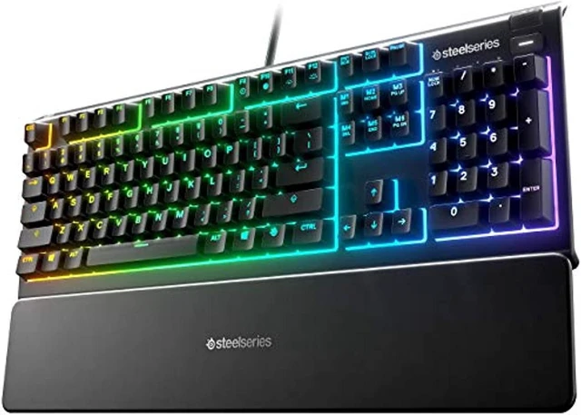 Main image of steelseries apex 3 rgb gaming keyboard - 10-zone rgb illumination - ip32 water resistant - premium magnetic wrist rest (whisper quiet gaming switch) (renewed)