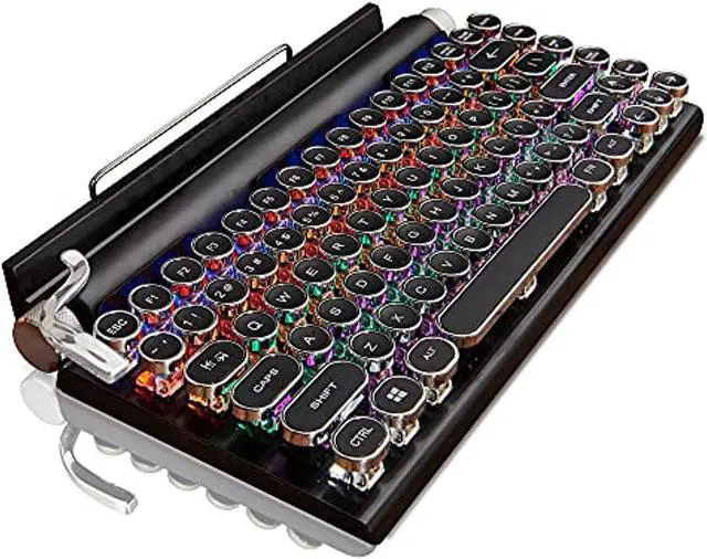 Alt view image 2 of 3 - retro typewriter keyboard, 7keys electric typewriter vintage with upgraded mechanical bluetooth 5.0,multi devices connection classical wooden,punk round keys for desktop pc/laptop