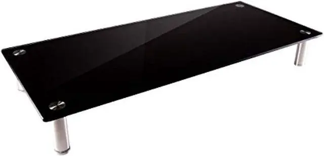 Alt view image 8 of 9 - Monoprice Medium Multimedia Desktop Stand, Black Glass 25.6" x 11.0" - Stand & Riser, Desktop TV Stand, Dual Monitors w/ Height Adjustable Legs