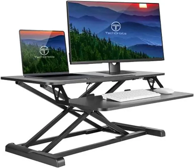 Alt view image 9 of 15 - TechOrbits Standing Desk - Stand Up Desk Converter And Monitor Riser - Height Adjustable Sit Stand Tabletop Workstation