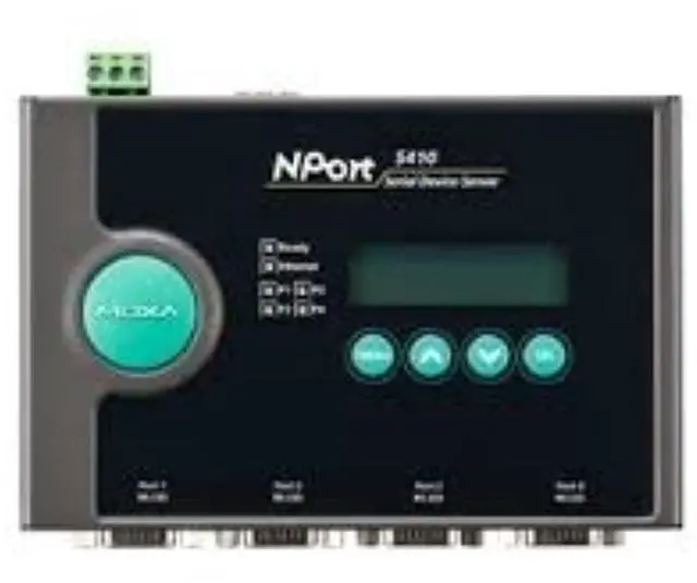 Main image of moxa nport 5410-4 ports rs-232 serial device server, without power adapter, 10/100 ethernet, db9 male