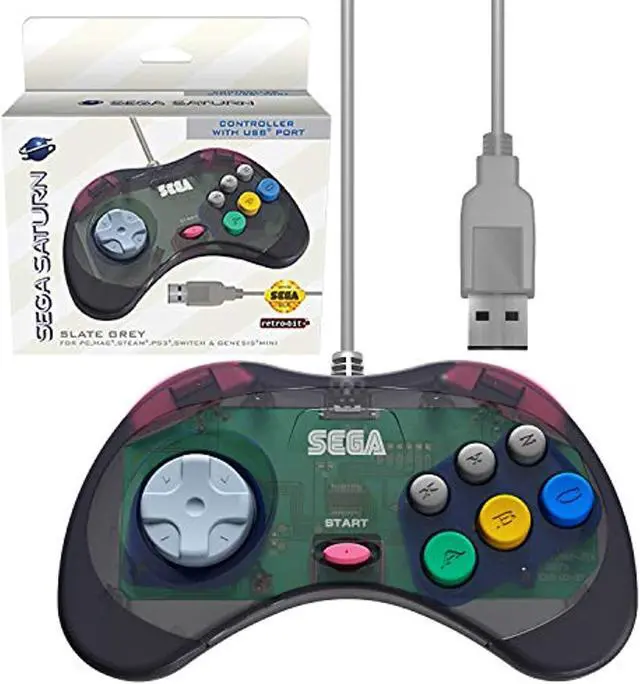 Alt view image 17 of 17 - Retro-Bit Official Sega Saturn USB Controller Pad for PC, Mac, Steam, RetroPie, Raspberry Pi - USB Port - Slate Gray