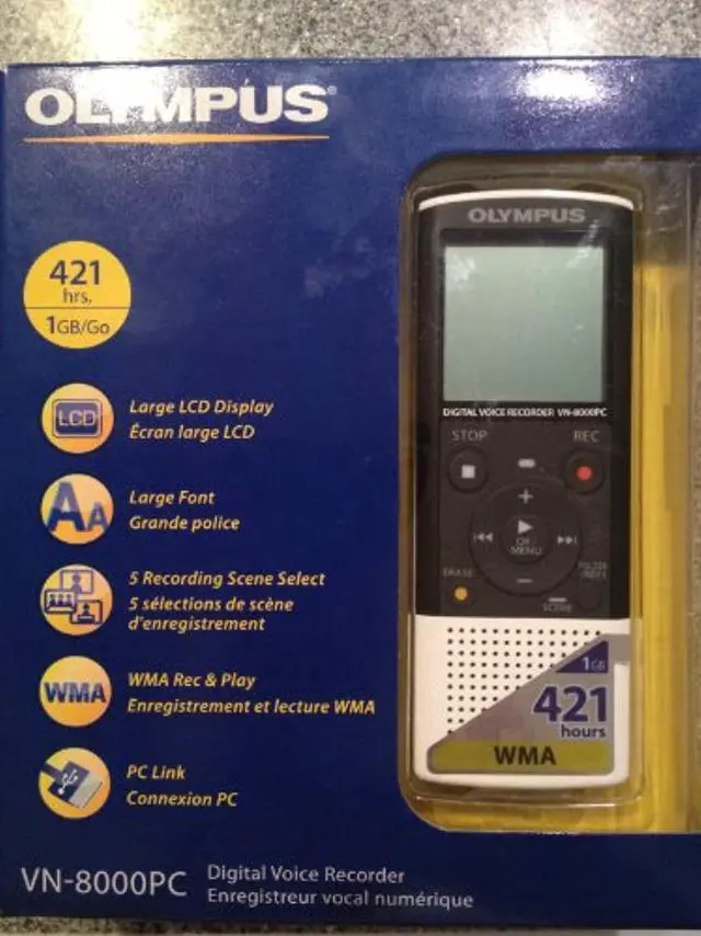 Alt view image 2 of 2 - Olympus VN-8000PC 1GB Digital Voice Recorder