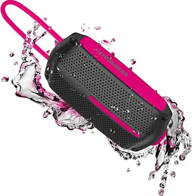 Main image of hypergear wave wireless hd stereo sound speaker [ipx4 waterproof] streams music & calls from any bluetooth device at home, outdoors, beach, park, pool, boat, backyard, or campground (black/pink)