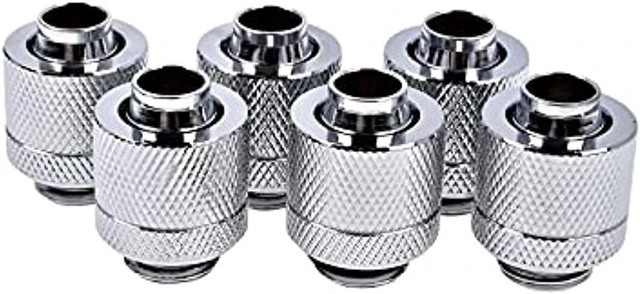 Alt view image 6 of 9 - Alphacool Eiszapfen G1/4" to 10mm ID, 13mm OD Compression Fitting for Soft Tubing, Chrome, 6-pack