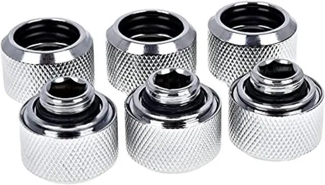 Alt view image 4 of 6 - Alphacool Eiszapfen G1/4" HardTube Compression Fitting for Plexi (Acrylic) / Brass Hard Tubes, 16mm OD, Chrome, 6-pack