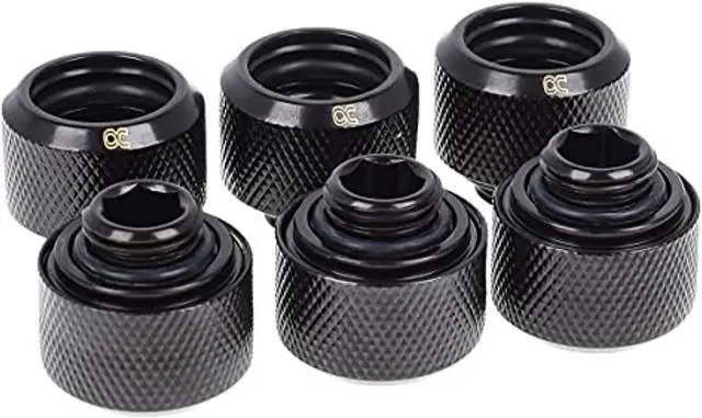 Alt view image 4 of 8 - Alphacool Eiszapfen G1/4" HardTube Compression Fitting for Plexi (Acrylic) / Brass Hard Tubes, 16mm OD, Deep Black, 6-pack